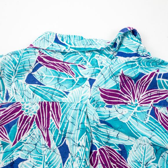 Sandra Ingrish Sport Vintage Hawaiian Blue Purple Shirt Womans Small Unisex - Picture 10 of 15